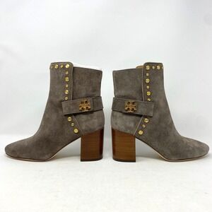 Tory Burch Kira 70mm Booties Womens 6.5 Bisonte Taupe Kid Suede Ankle Boots NIB